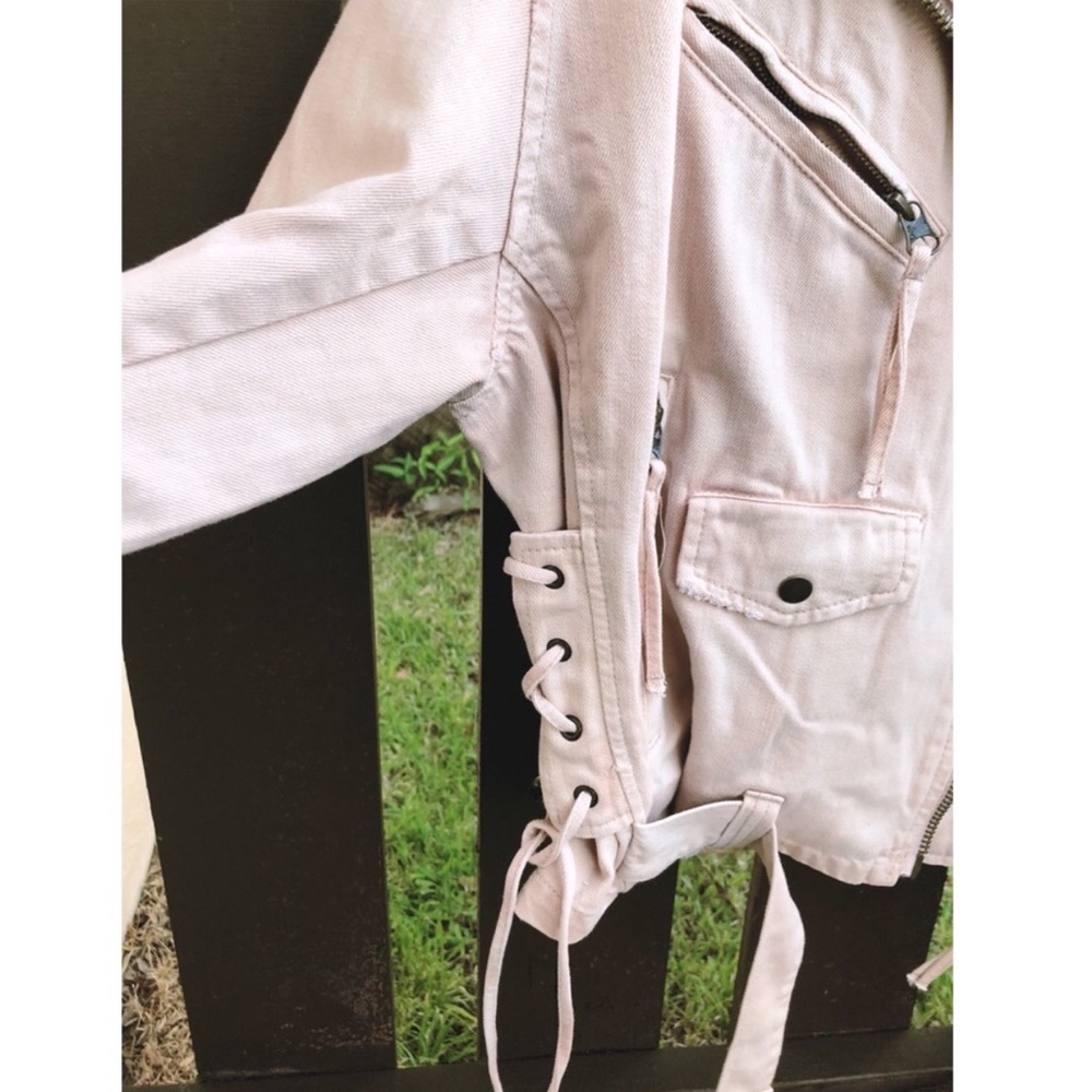 NWT Free People • Lace-Up Denim Rose Moto Jacket - Picture 5 of 8